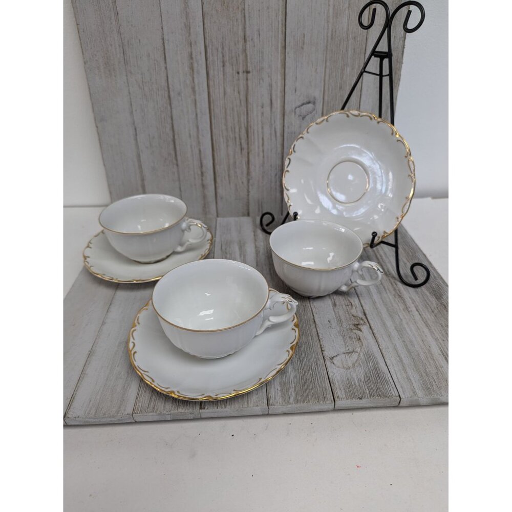 Vintage BOHEMIAN Fine China Set of 3 Mugs Saucers Czechoslovakia BOH53